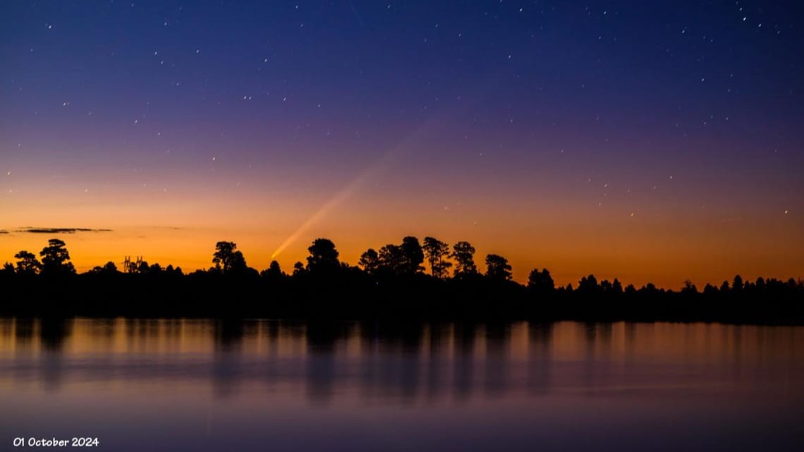 Cometa del siglo C:2023 A3 (Tsuchinshan-ATLAS) el 1 de octubre de 2024 desde Ashurst Lake (Flagstaff), Arizona. © David Blanchard